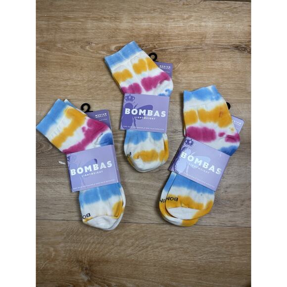 New 3 Pairs Bombas Quarter Socks Multi Color Tie Dye Lightweight Medium - Picture 1 of 4